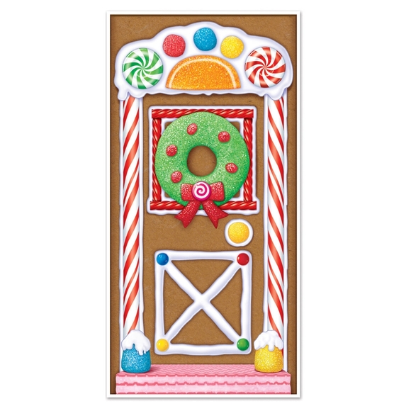 NIP Gingerbread House Christmas Door Cover Backdrop Background Holiday Decor X 2 - Picture 2 of 7